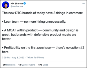 Tweet from Nik Sharma - DTC Marketing Expert